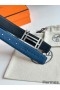 Hermes H au Carre Reversible Belt 32MM in Blue Clemence Leather