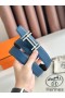 Hermes H au Carre Reversible Belt 32MM in Blue Clemence Leather