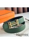 Hermes H au Carre Reversible Belt 32MM in Green and Black Epsom Leather