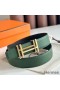 Hermes H au Carre Reversible Belt 32MM in Green and Black Epsom Leather