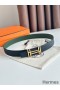 Hermes H au Carre Reversible Belt 32MM in Green and Black Epsom Leather