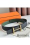 Hermes H d'Ancre Reversible Belt 32MM in Black and Green Epsom Calfskin