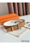 Hermes H d'Ancre Reversible Belt 32MM in Gold and White Epsom Calfskin