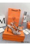 Hermes Heden 80 Sandals in Beige Suede Leather with Rhinestone