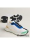 Hermes Heros Sneakers in White Knit and Blue Suede