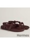Hermes Inboard Sandals in Burgundy Leather and Ribbon