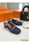Hermes Infinie 50 Slingback Pumps in Denim