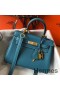 Hermes Kelly 20cm Bag In Blue Jean Clemence Leather GHW