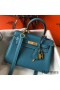 Hermes Kelly 20cm Bag In Blue Jean Clemence Leather GHW