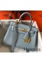 Hermes Kelly 20cm Bag In Blue Lin Clemence Leather GHW