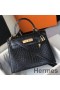 Hermes Kelly 25cm Handmade Bag In Black Embossed Crocodile Leather