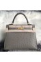 Hermes Kelly 25cm Handmade Bag In Gris Asphalt Ostrich Skin