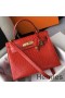 Hermes Kelly 25cm Handmade Bag In Red Embossed Crocodile Leather