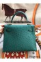 Hermes Kelly 25cm Handmade Bag In Vert Vertigo Ostrich Skin