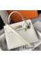 Hermes Kelly 25cm Handmade Bag In White Embossed Crocodile Leather