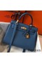 Hermes Kelly 25cm Retourne Bag In Agate Blue Clemence Leather