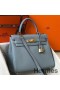 Hermes Kelly 25cm Retourne Bag In Blue Lin Clemence Leather