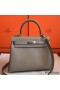 Hermes Kelly 25cm Retourne Handmade Bag In Grey Swift Leather