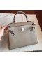 Hermes Kelly 25cm Retourne Handmade Bag In Grey Swift Leather