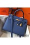 Hermes Kelly 25cm Sellier Bag In Agate Blue Epsom Leather
