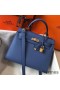Hermes Kelly 25cm Sellier Bag In Agate Blue Epsom Leather