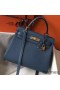 Hermes Kelly 28cm Bag In Blue Agate Clemence Leather GHW