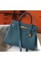 Hermes Kelly 28cm Bag In Blue Jean Clemence Leather GHW