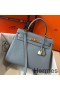 Hermes Kelly 28cm Bag In Blue Lin Clemence Leather GHW