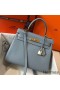 Hermes Kelly 28cm Bag In Blue Lin Clemence Leather GHW