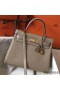Hermes Kelly 28cm Bag In Gris Tourterelle Clemence Leather GHW
