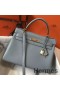Hermes Kelly 32cm Bag In Blue Lin Clemence Leather GHW