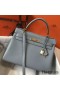 Hermes Kelly 32cm Bag In Blue Lin Clemence Leather GHW