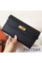 Hermes Kelly Classic Long Wallet In Black Epsom Leather