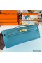 Hermes Kelly Cut Handmade Bag in Blue Jean Epsom Calfskin