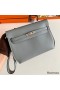 Hermes Kelly Depeches 25 Pouch in Blue Lin Epsom Calfskin