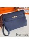 Hermes Kelly Depeches 25 Pouch in Blue Saphir Epsom Calfskin