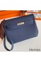 Hermes Kelly Depeches 25 Pouch in Blue Saphir Epsom Calfskin