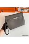 Hermes Kelly Depeches 25 Pouch in Etain Epsom Calfskin