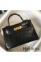 Hermes Kelly Mini II Bag In Black Embossed Crocodile Leather