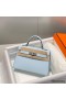 Hermes Kelly Mini II Bag In Blue Brume Epsom Leather PHW