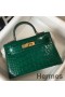 Hermes Kelly Mini II Bag In Green Embossed Crocodile Leather
