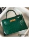 Hermes Kelly Mini II Bag In Green Embossed Crocodile Leather