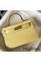 Hermes Kelly Mini II Bag In Jaune Poussin Embossed Crocodile Leather