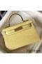 Hermes Kelly Mini II Bag In Jaune Poussin Embossed Crocodile Leather