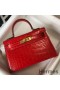 Hermes Kelly Mini II Bag In Red Embossed Crocodile Leather
