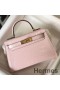 Hermes Kelly Mini II Bag In Rose Dragee Embossed Crocodile Leather