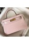 Hermes Kelly Mini II Bag In Rose Dragee Embossed Crocodile Leather