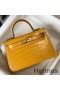 Hermes Kelly Mini II Bag In Yellow Embossed Crocodile Leather
