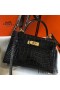 Hermes Kelly Mini II Handmade Bag In Black Crocodile Embossed Leather