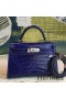 Hermes Kelly Mini II Handmade Bag In Blue Alligator Crocodile